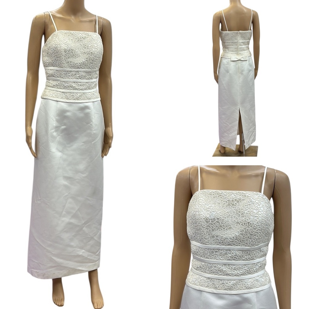 Vintage Gloria Vanderbilt Formal Wedding Gown Creamy White Lace Overlay Bodice 8